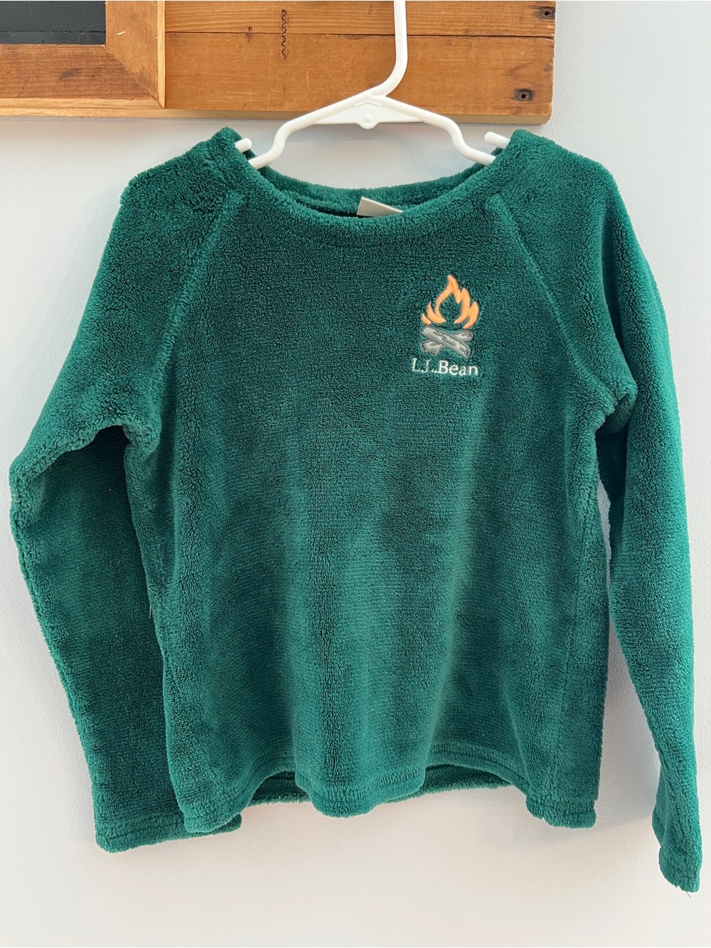 L.L. Bean Kids Fleece Longsleeve Shirt Green Campfire Size 5-6 Unisex